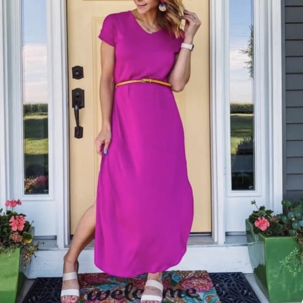 V Neck Maxi Dress in Burgundy color.